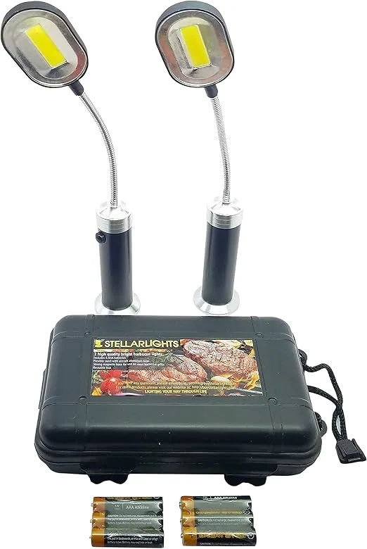 BRIGHT EYES | Magnetic Barbecue BBQ Grill Light Set for Grilling 2 Pack | 6 Alkaline AAA Batteries Included | Works on All Grills with an Exception to Stainless Steel.