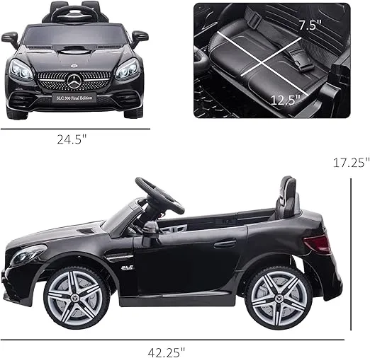 Aosom Mercedes SLC 300 Licensed Kids Electric Car with Remote Control, 12V Battery Powered Kids Ride on Car with Music, Lights, Suspension for 3-6 Years Old, Black