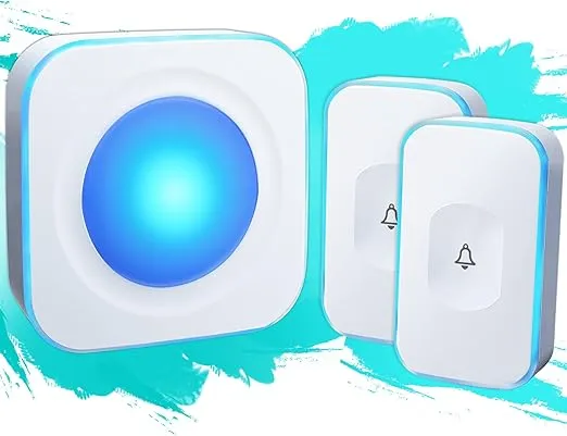 Wireless Doorbell Waterproof 1200 feet Door Bell with 2 Buttons with Different Tones Operating at 36 Melodies 4 Volume levels Flash Light 1 Receiver 2 Button White JSIEEM