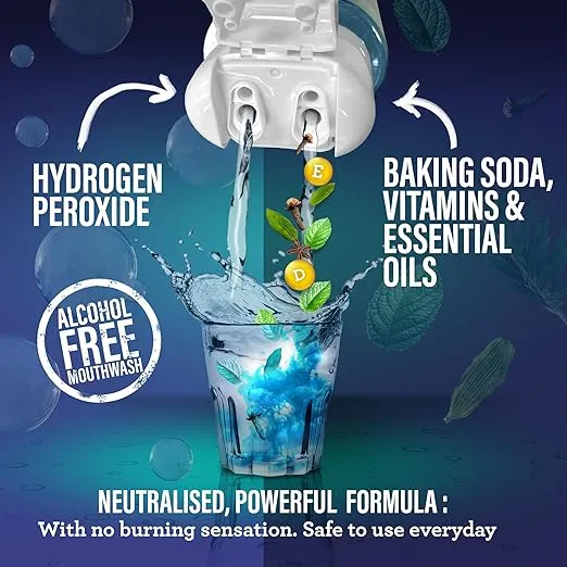 GuruNanda Teeth Whitening Dual Barrel Oxyburst Mouthwash - Alcohol & Fluoride Free, Hydrogen Peroxide to Promote Whiter Teeth - Wild Mint - 20 Fl Oz