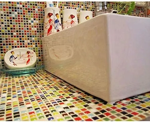 Colorful Ceramic Mosaic Sheets Kitchen Backsplash Multicolors Small Square Porcelain Wall Tiles Non-Slip Bathroom Shower Floor Tile (6 Square Feet)