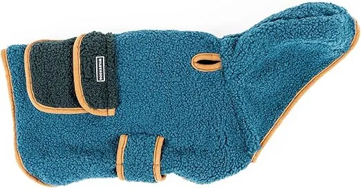 Wilderdog Double-Layered Hooded Sherpa Fleece Dog Jacket with Belly Strap, Leash Hole, Back Snap Pocket
