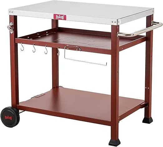 3-Shelf Outdoor Grill Table,Grill Cart Pizza Oven Table for Outside,Movable Prep Cart,Indoor & Outdoor Cooking Station,Grill Cart with Wheels, Metal Work Table for Ooni 14'' Blackstone Griddle