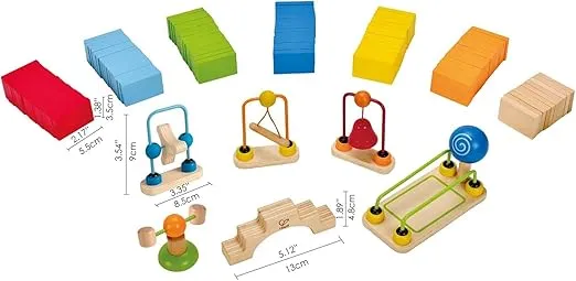 Hape Dynamo Wooden Domino Set Award Winning Domino Racing Building Block Set for Kids, 107 Solid Pieces of Fun Filled Racing, Building and Stacking