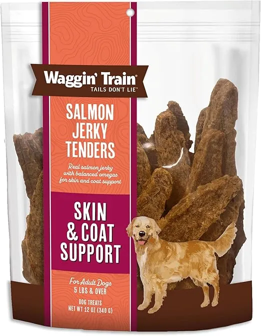 Waggin' Train Salmon Jerky Tenders for Skin & Coat Support for Dogs - 12 oz Pouch - Grain Free, High Protein Dog Treat