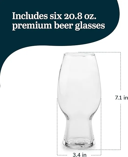 Libbey Craft Brews IPA Beer Glasses Set of 6, Clear, Elegant Pilsner Beer Glasses Set, Dishwasher Safe Craft Beer Glasses IPA Gifts for Beer Lovers