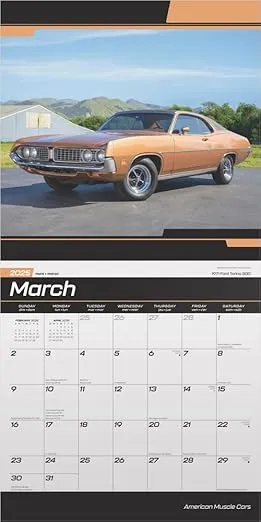 American Muscle Cars OFFICIAL | 2025 12 x 24 Inch Monthly Square Wall Calendar | Foil Stamped Cover | Plato | USA Motor Ford Chevrolet Chrysler Oldsmobile Pontiac
