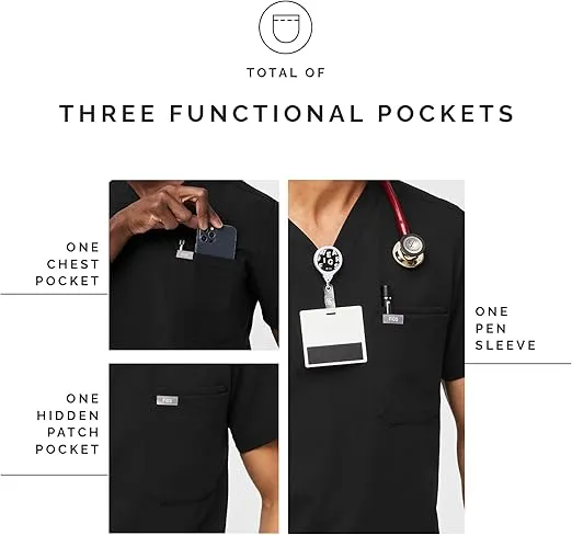 FIGS Leon Scrub Top for Men – 3 Pockets, Tailored Fit, Modern V-Neck, 4-Way Stretch, Moisture-Wicking Men's Scrubs