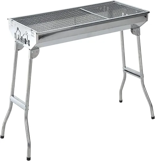 Outsunny 28" Stainless Steel Small Portable Folding Charcoal BBQ Grill Set