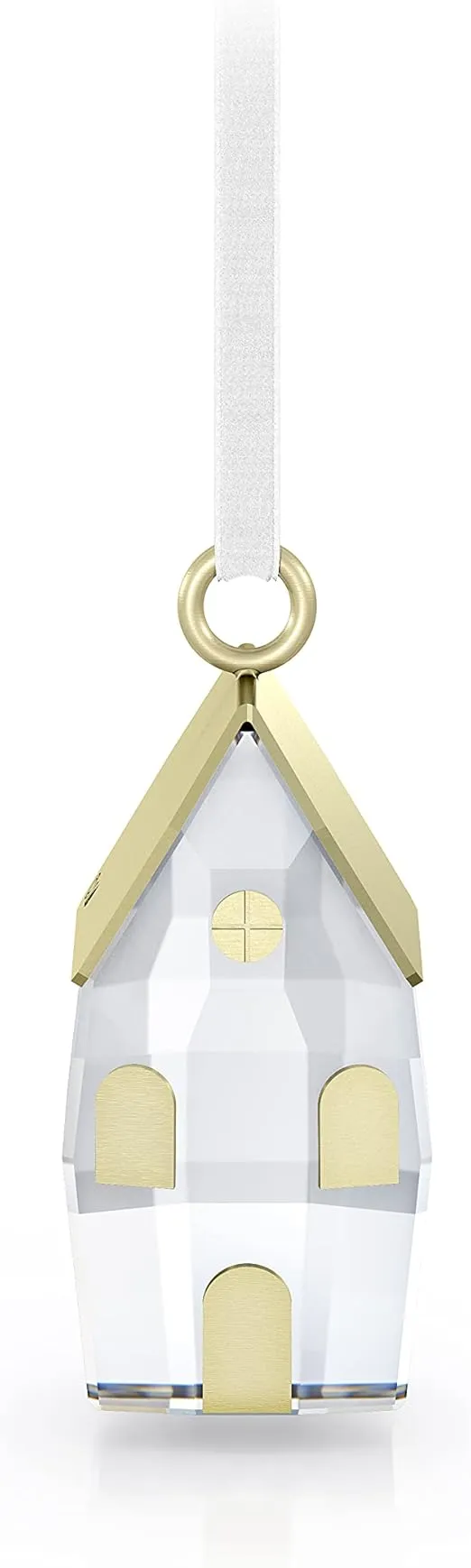 Swarovski Holiday Magic Winter Village Ornament, Clear Swarovski Crystals and Champagne Gold Tone Metal Accents on Cream-White Velvet Ribbon, Part of the Swarovski Holiday Magic Collection