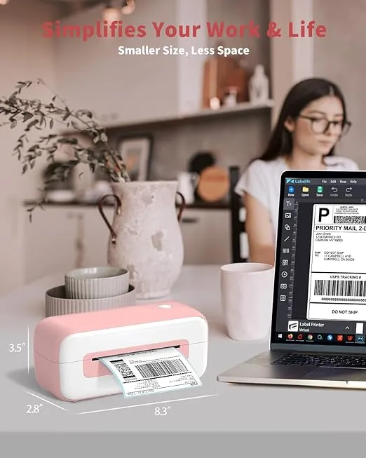 Pink Thermal Label Printer 4x6, Shipping Label Printer for Small Busines, Compatible with Amazon, Ebay, Shopify, Etsy, UPS, FedEx, DHL, etc