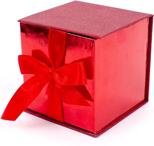 Hallmark Small Gift Box with Bow and Shredded Paper Fill (Red Signature 4 inch Gift Box with Glitter) for Birthdays, Graduations, Anniversaries, Christmas, Valentine's Day, All Occasion