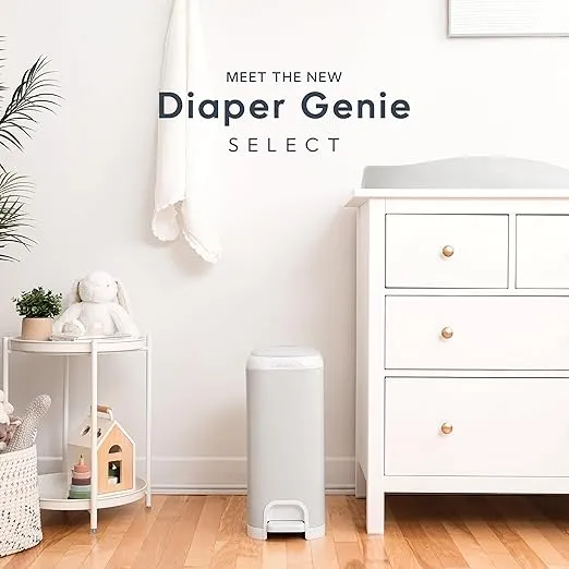 Diaper Genie Select Pail (Grey) is Made of Durable Stainless Steel and Includes 1 Starter Square Refill That can Hold up to 165 Newborn-Sized Diapers.