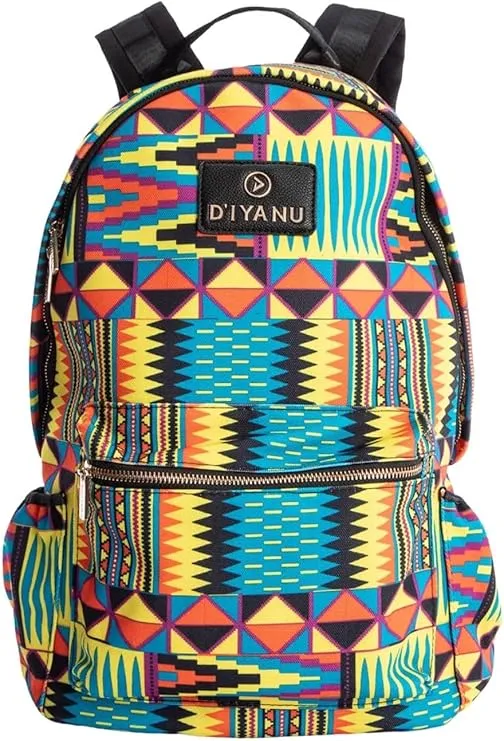 D'IYANU | Dembe African Traditional Backpack | Ankara Print Culture Bag | Fits 17" Laptop | Zippered Pockets, Designer-Quality | Canary Yellow Kente
