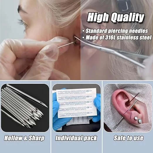 Piercing Needles - YONGDA 50pcs 12G Piercing Needles Agujas Para Piercing Stainless Steel Needles for Piercing Disposable Ear Nose Navel Nipple Lip Tongue Hollow Piercing Needle