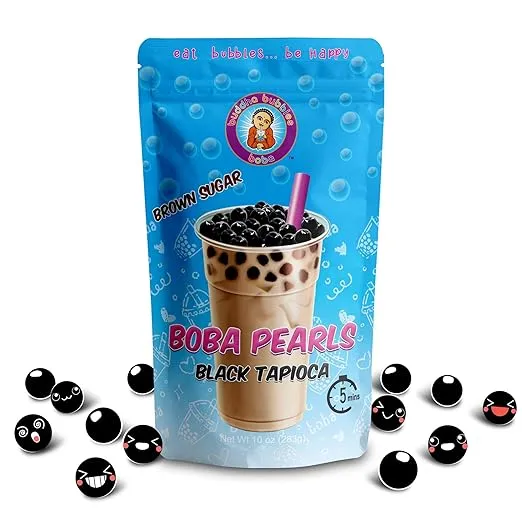 Quick Cook REAL Tapioca Black (Brown Sugar) Boba Pearls By Buddha Bubbles Boba 10 Ounces (283 Grams)
