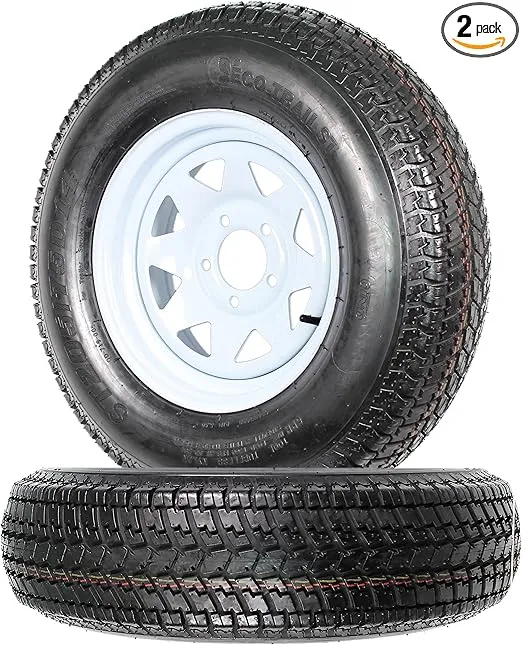 eCustomrim 2-Pack Trailer Tire Rim ST205/75D14 14 in. Load Range C 5 Lug White Spoke Wheel - 2 Year Warranty w/Free Roadside