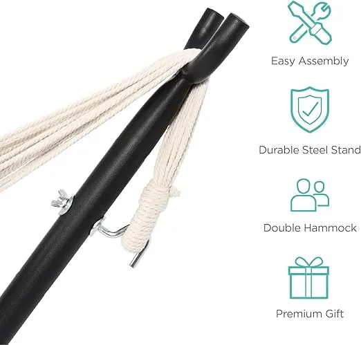 Best Choice Products Double Hammock with Steel Stand, Indoor Outdoor Brazilian-Style Cotton Bed w/Carrying Bag, 2-Person Capacity - Desert Stripes