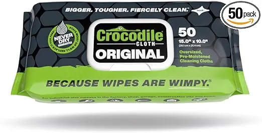 Heavy-Duty 10" x 15" Industrial Cleaning Wipes — 50 Count Hand & Tool Cleaning Wipes — Large Multi-Surface Cleaning Cloths, Water-Based Solution with Extreme Cleaning Power — Unscented, Safe on Skin