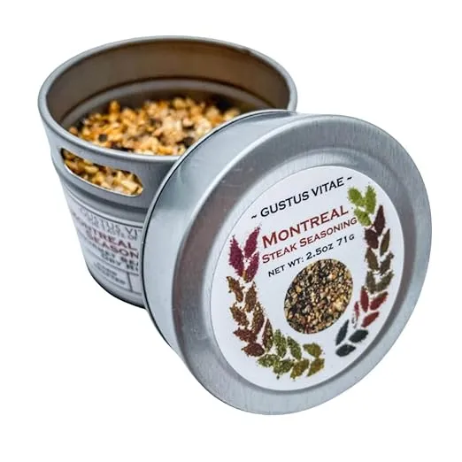 Montreal Steak Seasoning - Authentic Artisanal Gourmet Spice Blend - Non GMO - Packed In Magnetic Tins - Sustainable - Grown in USA - All Natural - Not Irradiated - Crafted By Gustus Vitae
