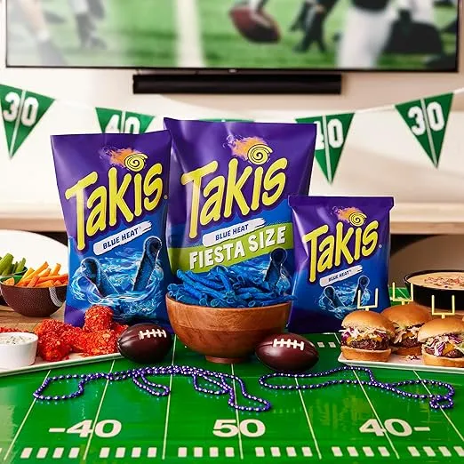 Takis Blue Heat 17 oz Fiesta Size Bag, Hot Chili Pepper Flavored Extreme Spicy Rolled Tortilla Chips