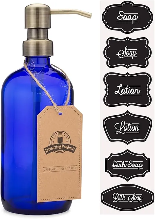 Cobalt Blue Glass Pint Jar Soap and Lotion Dispenser with Metal Pump - 16 Ounce - (Brass, 1)