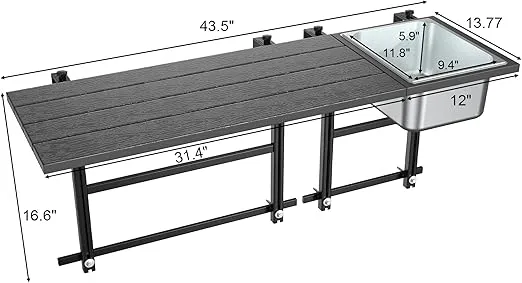 GDLF Upgraded Balcony Table Outdoor Patio Bar Table with Durable Composite Tabletop Aluminum Alloy Frame Hanging Folding Adjustable with Removable Ice Bucket, Easy Assembly (10Mins),43.5" L