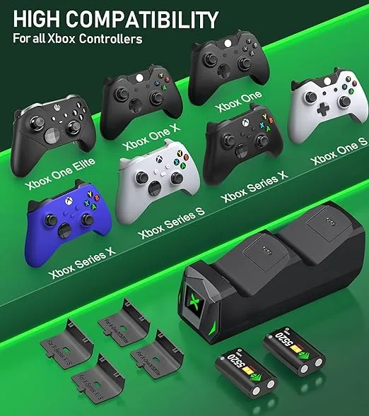 Upgraded Controller Charger Station with 2x5520mWh Rechargeable Battery Packs for Xbox One/Series X|S Controller,Dual Charging Dock for Xbox One Controller Battery Pack with 4 Battery Covers for Xbox