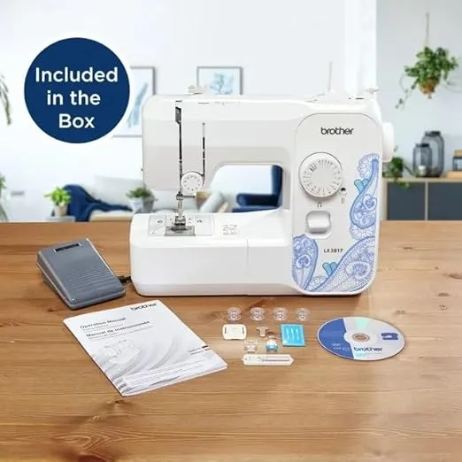 Brother LX3817 Full-Size 17 Stitches Sewing Machine, Portable Lightweight Sewing with 4 Sewing Feet, White, with MTC Microfiber Cloth