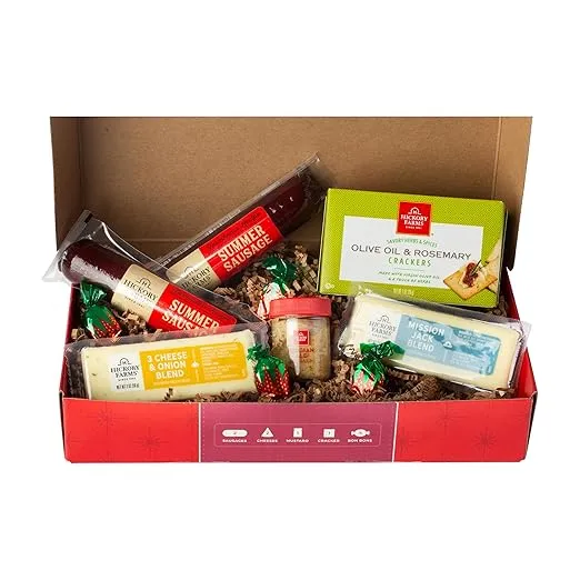 Hickory Farms Savory Sausage & Cheese Gift Box – Gourmet Farmhouse Summer Sausages, Cheese Blends, Belgian Ale Mustard, and Crackers for Holidays, Birthdays, or Corporate Gifts