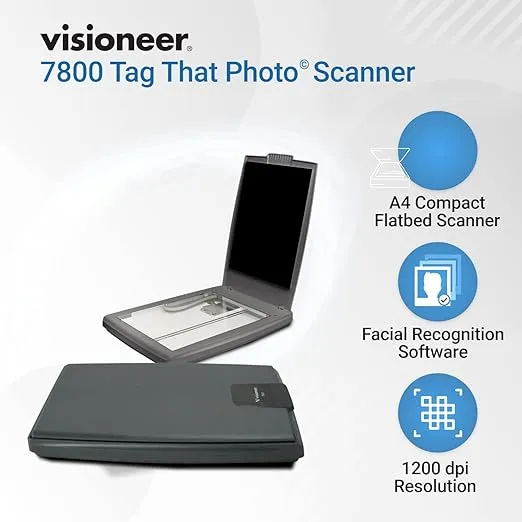 Visioneer 7800 Flatbed Color Photo and Document Scanner for PC with Tag That Photo Software, USB Powered