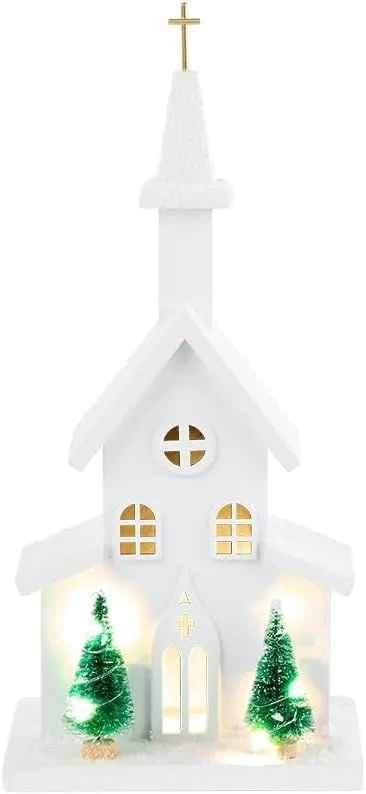 The Lakeside Collection Lighted Country Church - White
