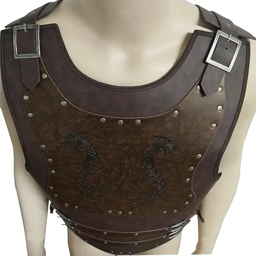 HiiFeuer Viking Warrior PU Leather Chest Armor, Retro Knight Leather Body Armor, Medieval Armor for LARP/Cosplay (Dragon Brown)