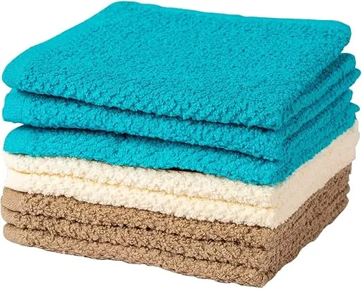 Living Fashions Washcloths Set of 8 - Popcorn Weave Wash Cloth Designed to Exfoliate Your Hands, Body or Face - Absorbent 100% Ring Spun Cotton - Size 12" X 12" - Colors Teal, Cream & Taupe