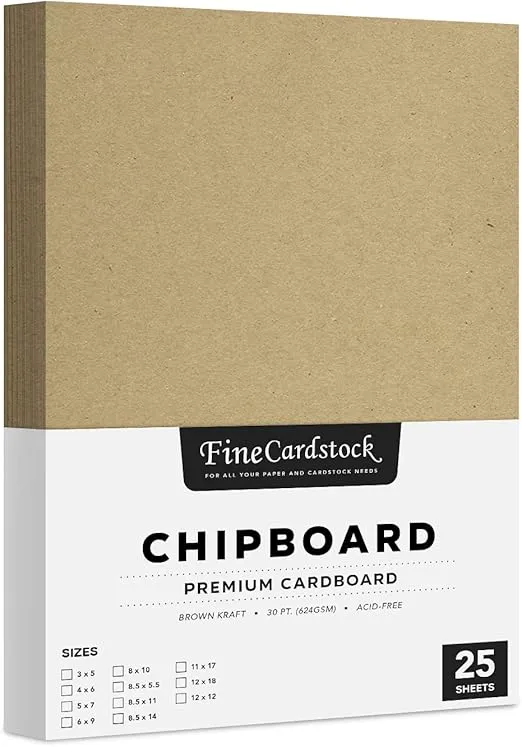 Brown Kraft Chipboard – Medium Weight 30 Point (0.03 inch) Cardboard | Thick and Sturdy, Great for Arts and Crafts, Packaging, Scrapbooking, Notepad Backing | 25 Chipboard Sheets | 5" x 7"