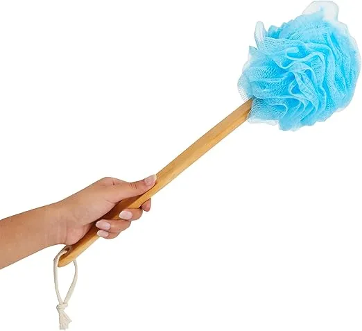 Juvale 4 Pack Back Scrubber for Shower with Long Handle, Loofah on a Stick for Exfoliating, 4 Assorted Colors, 16 in