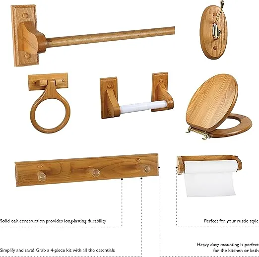 Design House 561258 Dalton Rustic 4-Piece Accessory Kit for Bathroom Honey Oak, 4 Units