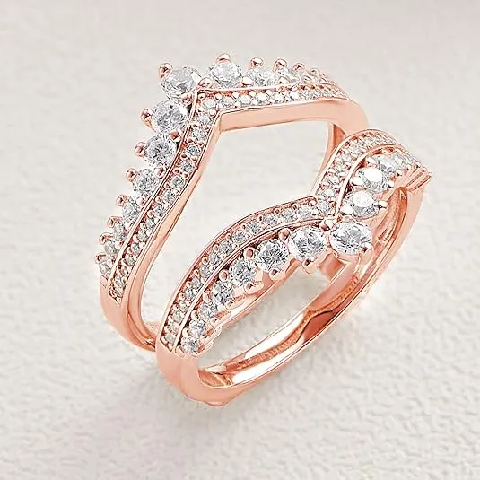 Newshe Jewellery Wedding Bands for Women AAAAA Cz Crown Double Ring Enhancer for Engagement Rings 925 Sterling Silver Size 5-10