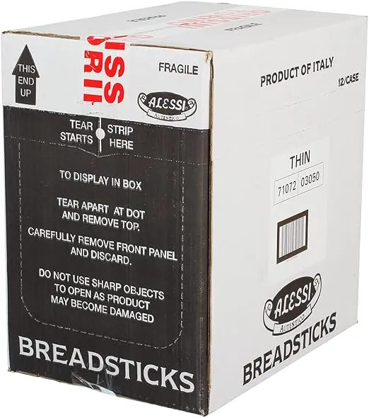 Alessi Imported Breadsticks, Thin Autentico Italian Crispy Bread Sticks, Low Fat Made with Extra Virgin Olive Oil (Thin, 3 Ounce (Pack of 12))