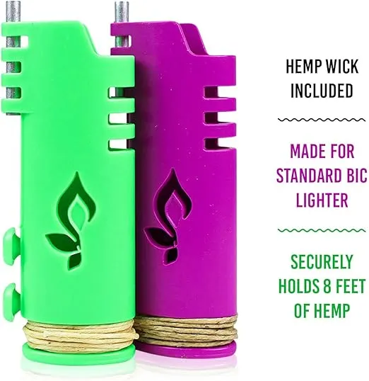 Hemp Wick Lighter 2 Pack Wrapper, Includes 8FT Hemp Wick by Hemplights USA (Black/Grey)