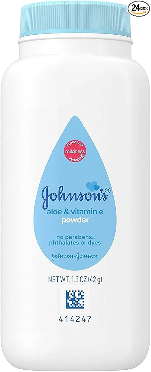 Johnson’s Baby Powder with Naturally Derived Cornstarch Aloe & Vitamin E, Hypoallergenic, 1.5 oz Trial Size - Pack of 24
