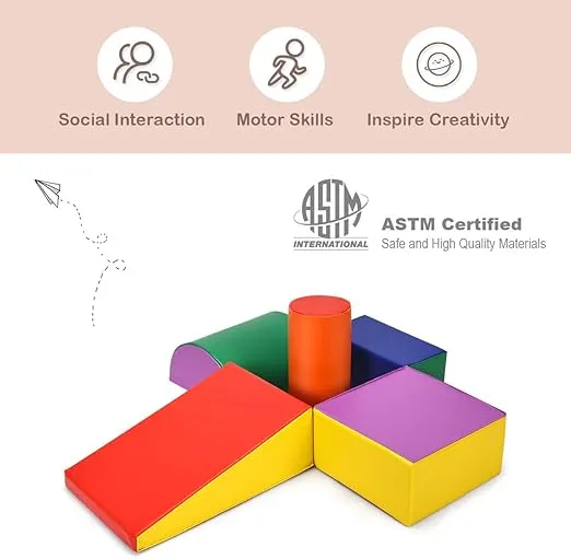 Costzon Crawl and Climb Foam Play Set, Colorful 5 Piece Lightweight Foam Shape for Climbing, Crawling & Sliding, Safe Soft Foam Block for Preschoolers, Baby, Kids (Multicolor)