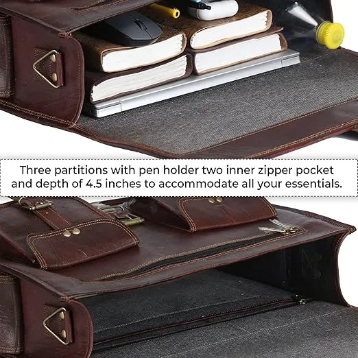 Leather Messenger Bag for Men and Women 18 Inch | Best Laptop Briefcase Satchel Computer Bag with Adjustable Strap