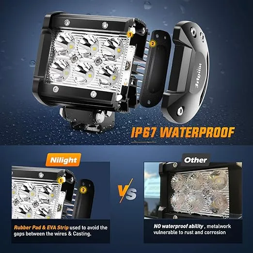 Nilight Led Pods 2Pcs 18W 1260LM Spot Led Off Road Lights Super Bright Driving Fog Boat Lights Led Work Light Bar for Trucks Pickup Golf Cart SUV ATV UTV 4x4 Van Camper