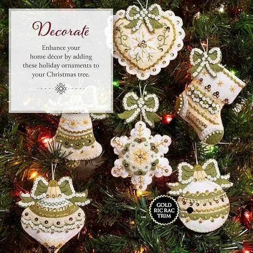 Bucilla, Holiday Glitz, Felt Applique 6 Piece Ornament Making Kit, Perfect for DIY Arts and Crafts, 89637E