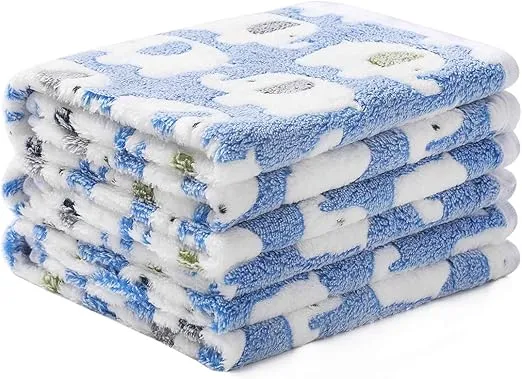 1 Pack 3 Blankets Super Soft Fluffy Premium Cute Elephant Pattern Pet Blanket Flannel Throw for Dog Puppy Cat Blue Small(23x16 inch)