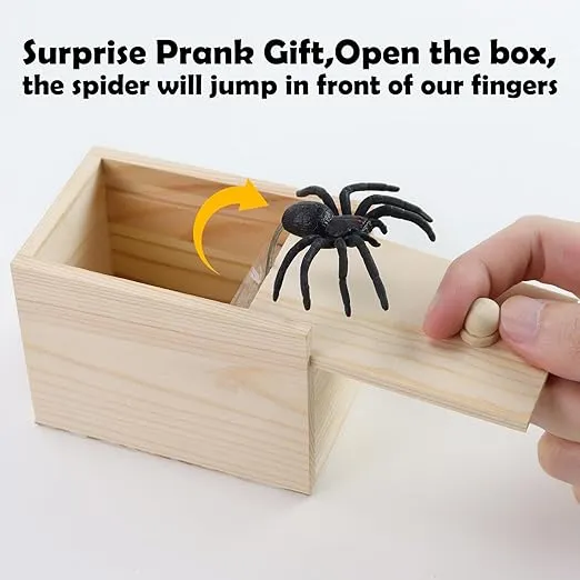 Funny Spider Prank Box Toys - Christmas White Elephant Gifts Cute Humor Wooden Box,Birthday Surprise Giving Stuff,Popping Out Scare Xmas Practical Joke Hilarious Gag Stocking Stuffers for Kids Adults