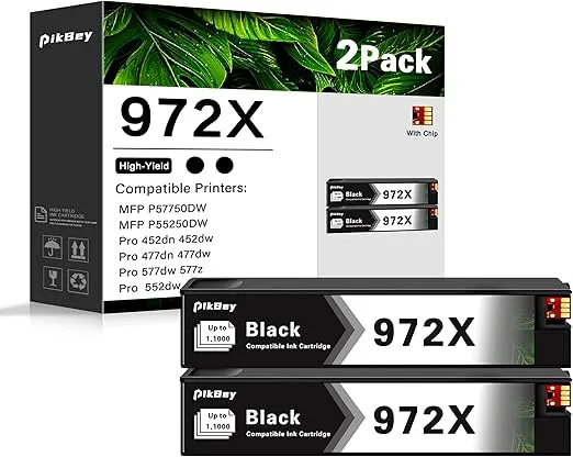 972X High Yield Black Ink Cartridges (2-Pack) - Compatible 972 972X Ink Cartridge Replacement for HP Pagewide MFP P57750DW Pro 452dn 452dw 552dw 477dw 577dw Printer