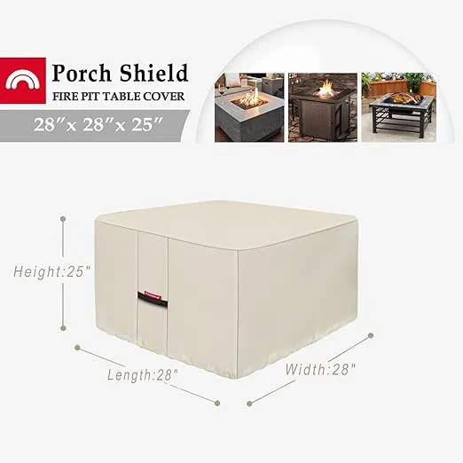 Porch Shield Fire Pit Cover - Waterproof 600D Heavy Duty Fade Resistant Square Patio Fire Pit Table Cover Beige - 28 x 28 inch