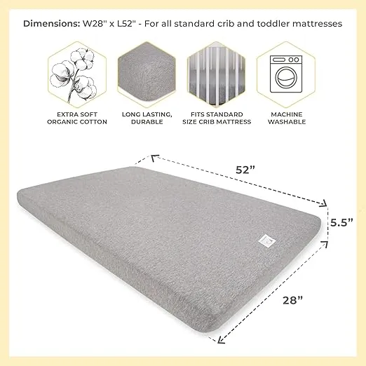 Burt's Bees Baby Essential Organic Cotton Fitted Crib Sheet, Breathable for Boy Girl Standard Crib & Toddler Mattresses